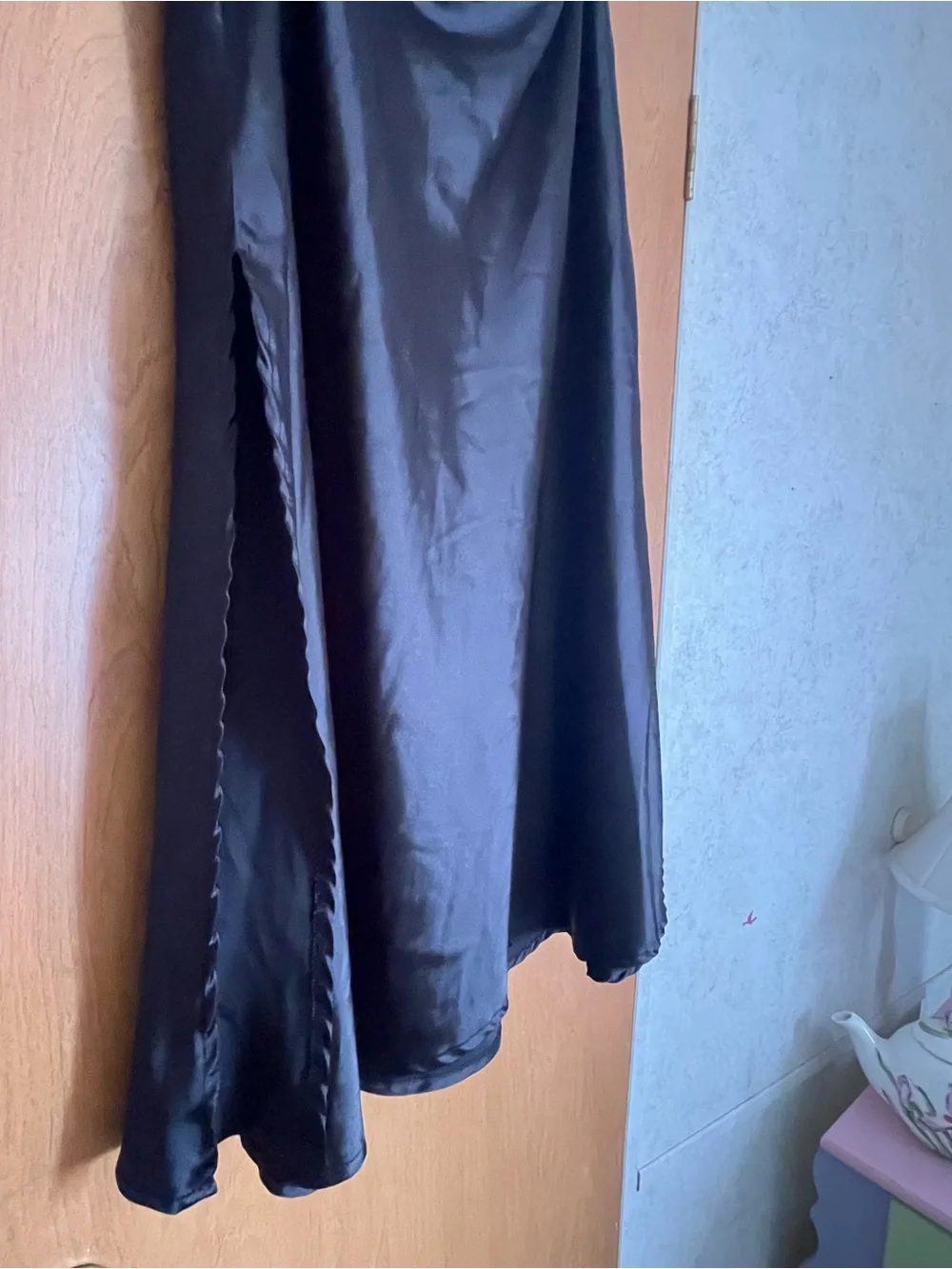 Vintage Black Satin Slip Maxi Skirt Silky Fluid Minimalist